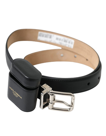 Dolce & Gabbana Negru Leather Airpods Case Silver Buckle Belt – Ediție Exclusivă – Ediție Limitată